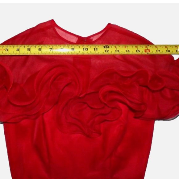 Vintage Red Maxi Dress Southern Bell Sheer Illusion Swiss Sheer Ruffles Size 8 - Picture 8 of 15